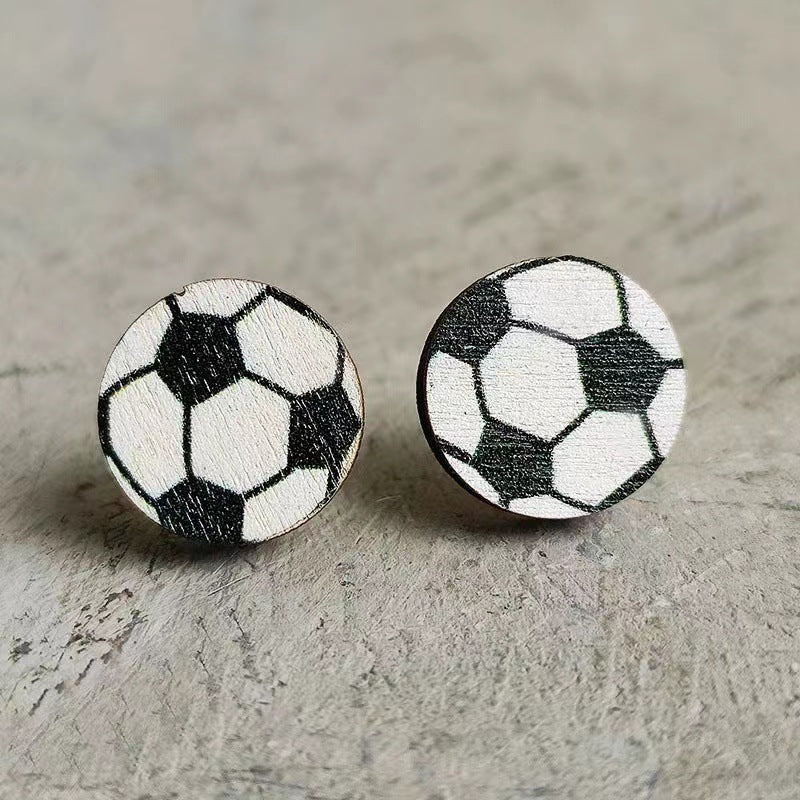 Wholesale Event Sports Accessories Heart Shaped Ball Wooden Earrings